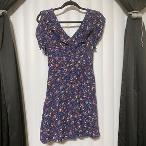 Ruffled girls floral blue dress